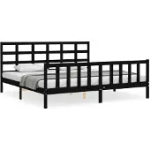 vidaXL Massief houten bed met hoofdeinde, zwart, 200x200 cm