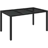 vidaXL Tuintafel met glazen blad 150x90x75 cm poly rattan zwart