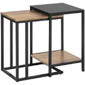 SoBuy FBT99-F Bijzettafel - Zwarte Compositiehout Salontafel Set van 2