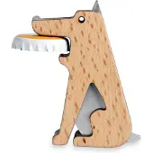 Kikkerland Flesopener - Voor bierflessen en glazen flesjes - Roestvrij staal - Beukenhout - In de vorm van een hond - Van roestvrij staal en beukenhout - Magnetisch