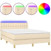 vidaXL Boxspring met matras en LED stof crèmekleurig 140x200 cm