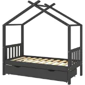 vidaXL Kinderbedframe met lade grenenhout donkergrijs 80x160 cm