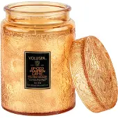 Voluspa Spiced Pumpkin Latte Kaars | 18 Oz | Grote glazen pot met glazen deksel | Alle natuurlijke lonten en kokoswas voor een schone verbranding