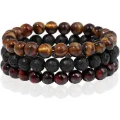 Memphis Stacked Heren Armbanden set - 8mm Tiger Lava-21cm