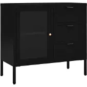 vidaXL Dressoir 75x35x70 cm staal en gehard glas zwart