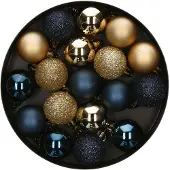 Atmosphera Kerstballen - 18ST - blauw/ goud - glans en mat - Kerstbal
