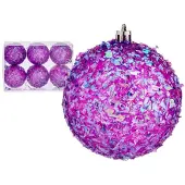 Krist+ kerstballen - 6x stuks - paars - kunststof - glitter - Kerstbal