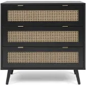 CALICOSY Ladenkast 3 lades drukwerk riet en zwart l80 x h80 cm villa