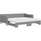 vidaXL Slaapbank onderschuifbed en matrassen 90x200 cm stof lichtgrijs