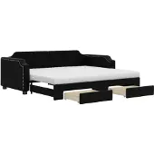 vidaXL Slaapbank met onderschuifbed en lades 90x190 cm stof zwart