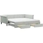 vidaXL Slaapbank onderschuifbed en lades 100x200 cm fluweel lichtgrijs