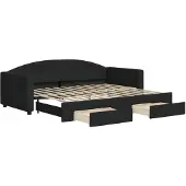 vidaXL Dagbed uitklapbaar met lades, zwart, 90x200 cm, stof