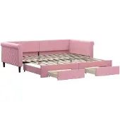 vidaXL Slaapbank met onderschuifbed en lades 100x200 cm fluweel roze