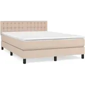 vidaXL Boxspring met matras kunstleer cappuccinokleurig 140x200 cm