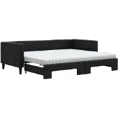 vidaXL Slaapbank met onderschuifbed en matrassen 90x200 cm stof zwart