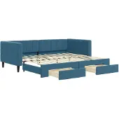 vidaXL Dagbed uitklapbaar met lades, blauw, 90x200 cm, fluweel