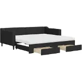 vidaXL Slaapbank met onderschuifbed en lades 90x190 cm stof zwart