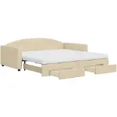 vidaXL Slaapbank met onderschuifbed en lades 100x200 cm stof crème