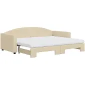 vidaXL Slaapbank met onderschuifbed en matrassen 90x200 cm stof crème