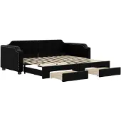 vidaXL Slaapbank met onderschuifbed en lades 80x200 cm stof zwart