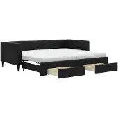 vidaXL Slaapbank met onderschuifbed en lades 90x200 cm stof zwart