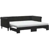 vidaXL Slaapbank onderschuifbed en matrassen 90x200 cm fluweel zwart