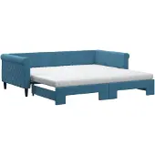 vidaXL Slaapbank onderschuifbed en matrassen 100x200 cm fluweel blauw
