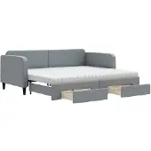 vidaXL Slaapbank met onderschuifbed en lades 90x200 cm stof lichtgrijs