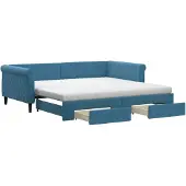 vidaXL Slaapbank met onderschuifbed en lades 100x200 cm fluweel blauw