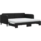 vidaXL Slaapbank met onderschuifbed en matrassen 90x190 cm stof zwart