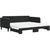 vidaXL Slaapbank onderschuifbed en matrassen 100x200 cm fluweel zwart
