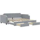 vidaXL Slaapbank met onderschuifbed en lades 80x200 cm stof lichtgrijs