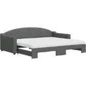 vidaXL Slaapbank onderschuifbed matrassen 90x200 cm stof donkergrijs