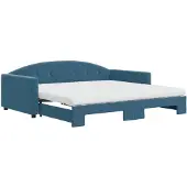 vidaXL Slaapbank onderschuifbed en matrassen 100x200 cm fluweel blauw
