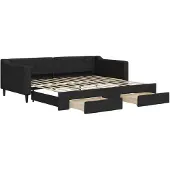 vidaXL Slaapbank met onderschuifbed en lades 90x200 cm stof zwart