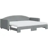 vidaXL Slaapbank onderschuifbed en matrassen 90x200 cm stof lichtgrijs