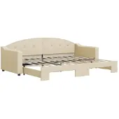 vidaXL Slaapbank met onderschuifbed 80x200 cm stof crèmekleurig