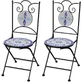 vidaXL mozaïekstoel bistro set blauw/wit