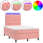 vidaXL Boxspring met matras en LED fluweel roze 120x200 cm