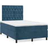 vidaXL Boxspring met matras fluweel donkerblauw 120x200 cm
