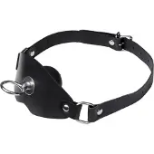 Black Label - Siliconen Ball Gag met Lederen Band en O-ring aan voorkant - Zwart