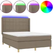 vidaXL Boxspring met matras en LED stof taupe 140x190 cm