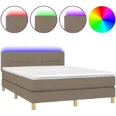 vidaXL Boxspring met matras en LED stof taupe 140x200 cm