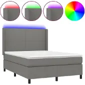 vidaXL Boxspring met matras en LED stof donkergrijs 140x200 cm