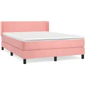 vidaXL Boxspring met matras fluweel roze 140x200 cm