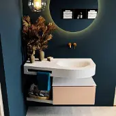 Mondiaz Riva badmeubel 100cm Rosee met 1 lade en wastafel rechts 0 kraangaten Talc
