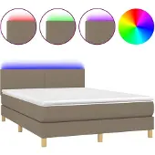 vidaXL Boxspring met matras en LED stof taupe 140x190 cm