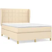 vidaXL Boxspring met matras stof crèmekleurig 140x190 cm