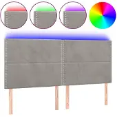 vidaXL Hoofdbord LED 200x5x118/128 cm fluweel lichtgrijs