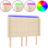 vidaXL Hoofdbord LED 147x16x118/128 cm stof crèmekleurig